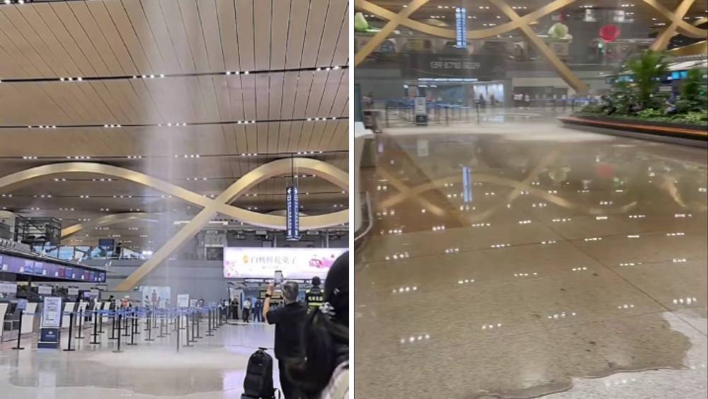 昆明長水機場多處漏水變「水舞間」 暴雨冰雹狂襲多個航班延誤｜有片