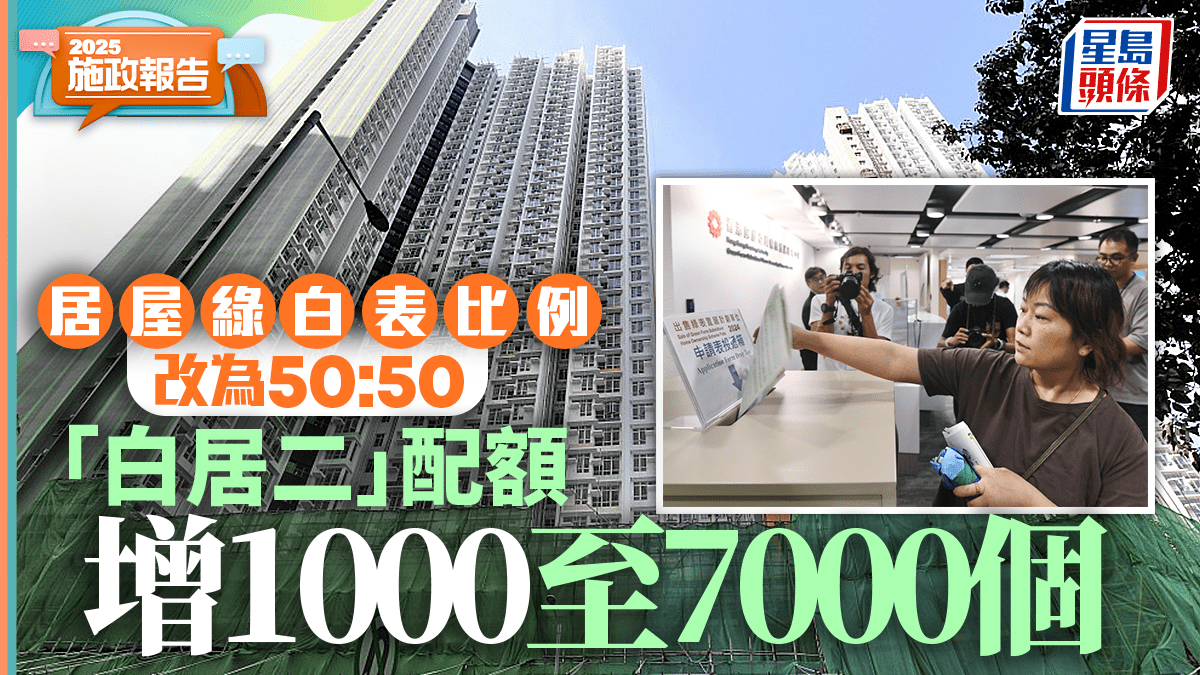 施政報告2025｜綠白表比例調至五五比消息：不會減低白表者中籤機會下期起「白居二」配額增至7000個