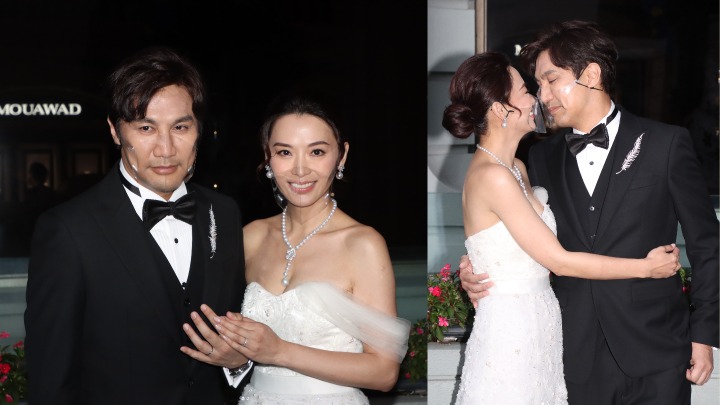 陳煒穿水晶婚紗配珍珠飾物高貴現身 大方與老公錫錫畀傳媒任影