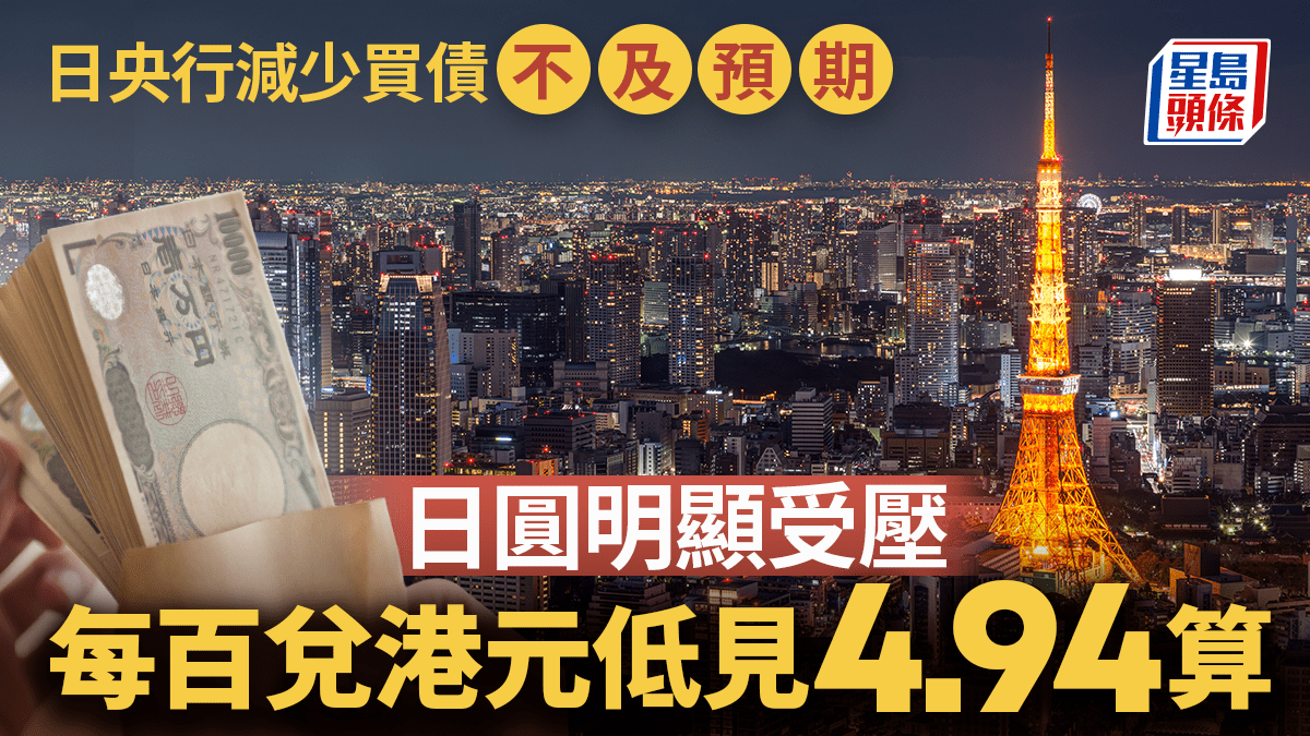 日央行減少買債不及預期日圓明顯受壓每百兌港元低見4.94算