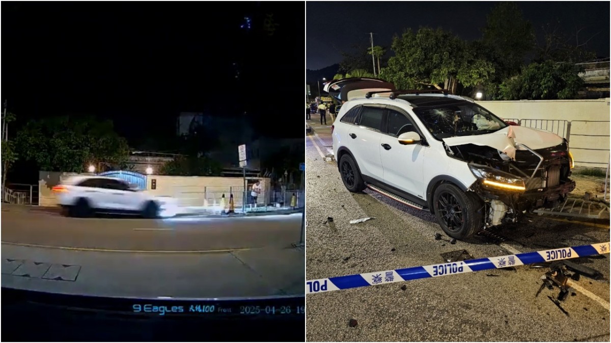 粉嶺皇后山車禍|車Cam直擊死神來了 男途人挨欄杆 私家車突剷上路打保齡