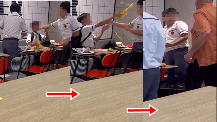 有片｜3男學生麥記爭執互潑飲料 被大叔氣場輾壓 校方：希望公眾給予學生改過機會