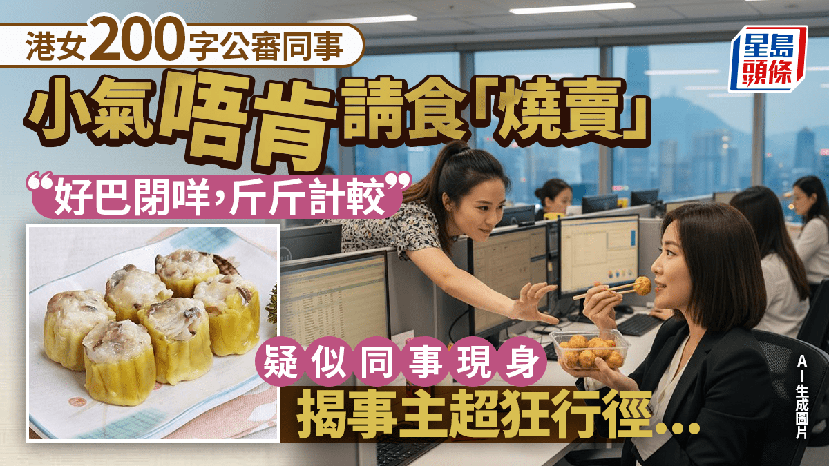 港女200字公審同事小氣唔肯請食「燒賣」!怒斥︰好巴閉咩,斤斤計較 疑似同事現身揭事主超狂行徑… 港女200字公審同事小氣唔肯請食「燒賣」!怒斥︰好巴閉咩,斤斤計較 疑似同事現身揭事主超狂行徑…