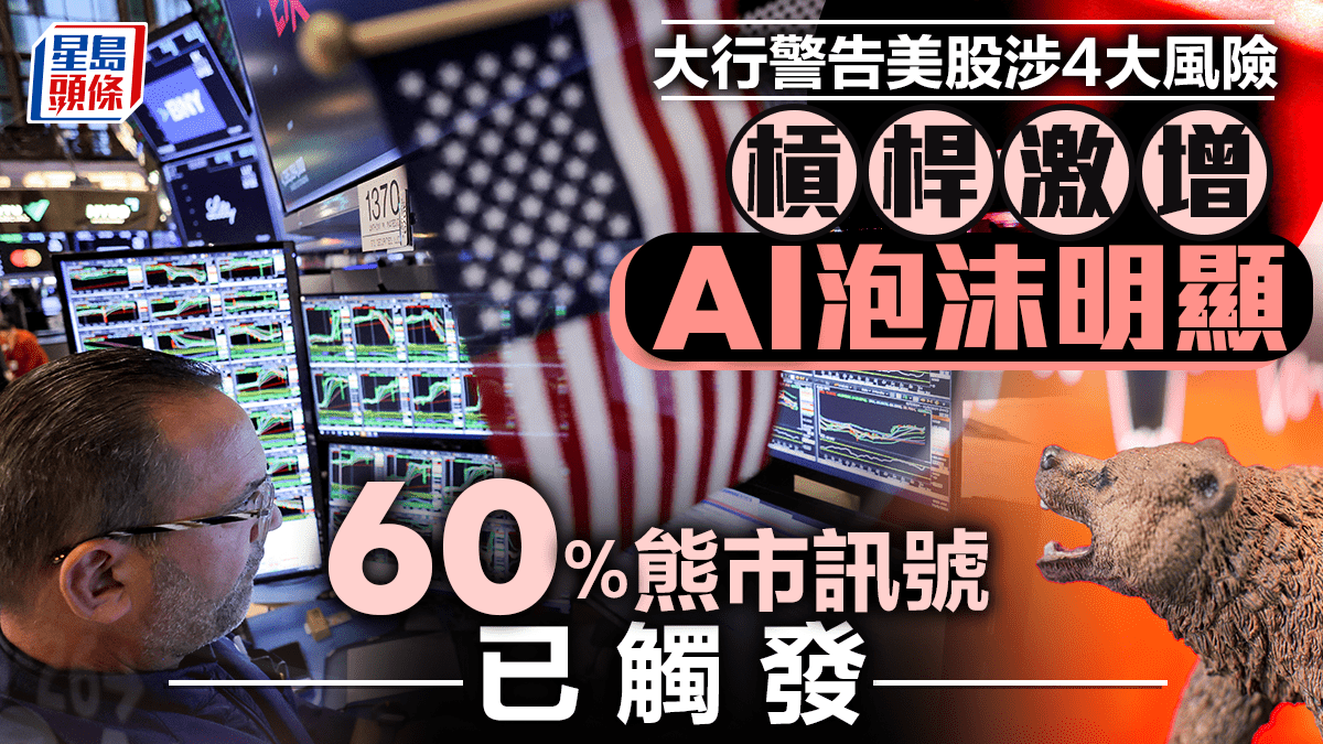 大行警告美股涉4大風險 槓桿激增 AI泡沫明顯 60%熊市訊號已觸發 大行警告美股涉4大風險 槓桿激增 AI泡沫明顯 60%熊市訊號已觸發