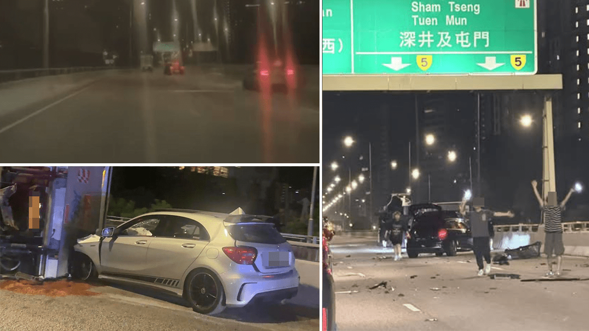 有片｜荃灣兩車高速狂飆 Benz撞翻貨車釀3傷