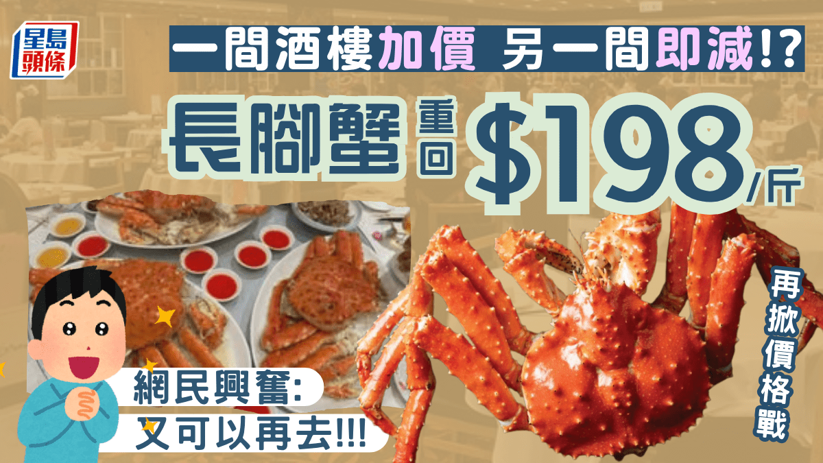 酒樓長腳蟹追擊戰?一間加價一間即減 重回8/斤網民興奮:又可以再去 酒樓長腳蟹追擊戰?一間加價一間即減 重回8/斤網民興奮:又可以再去