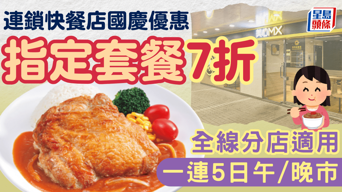 連鎖快餐店國慶優惠！指定套餐一連5日7折 全線分店適用 附2大特價快餐