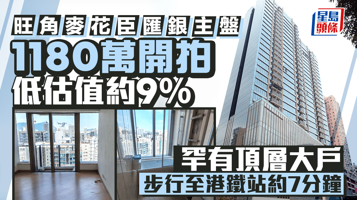 旺角麥花臣匯銀主盤1180萬開拍 低估價約9% 罕有頂層大戶 步行至港鐵站約7分鐘