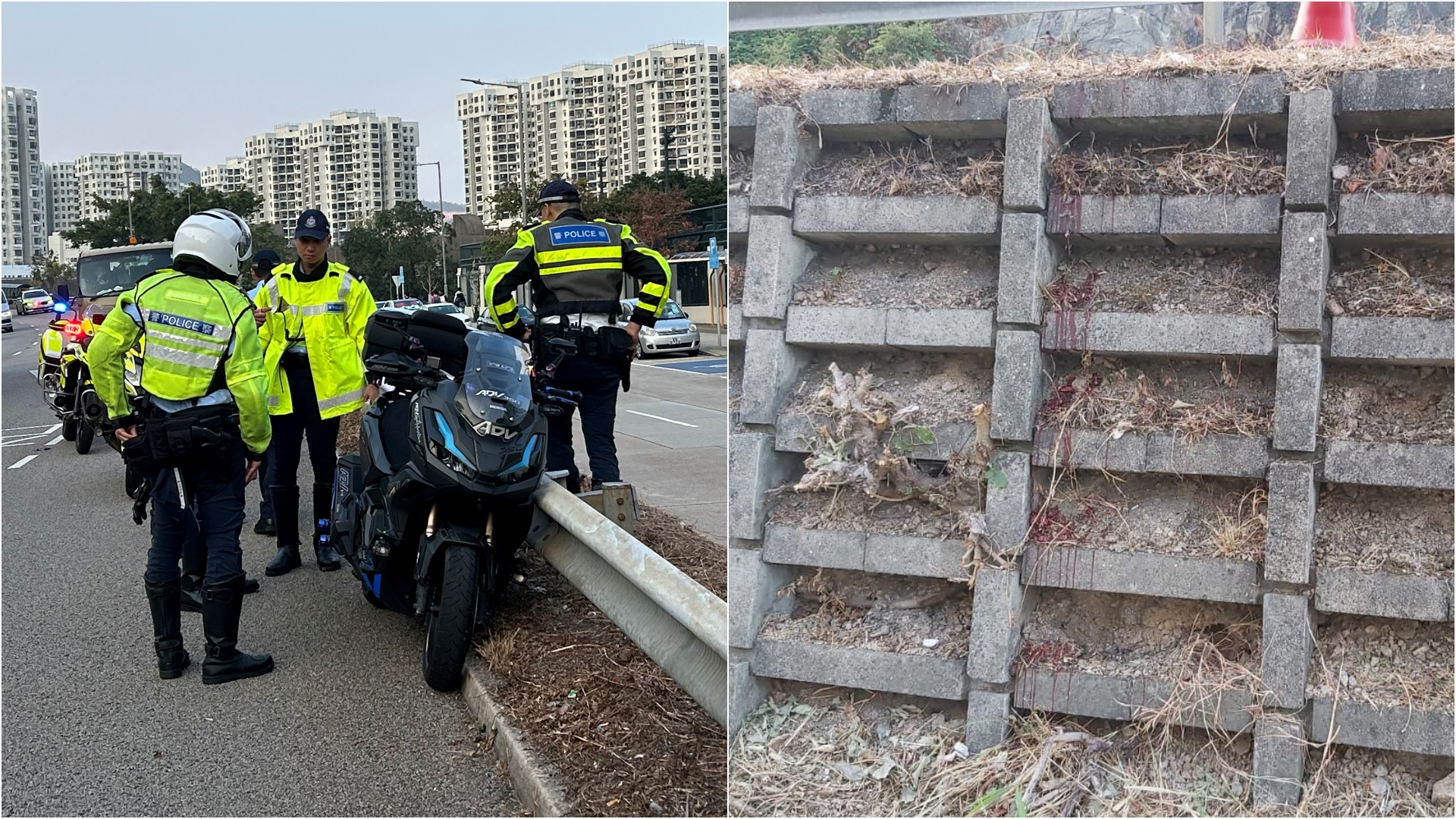 柴灣電單車意外撞欄 鐵騎士重創不治 現場遺血牆