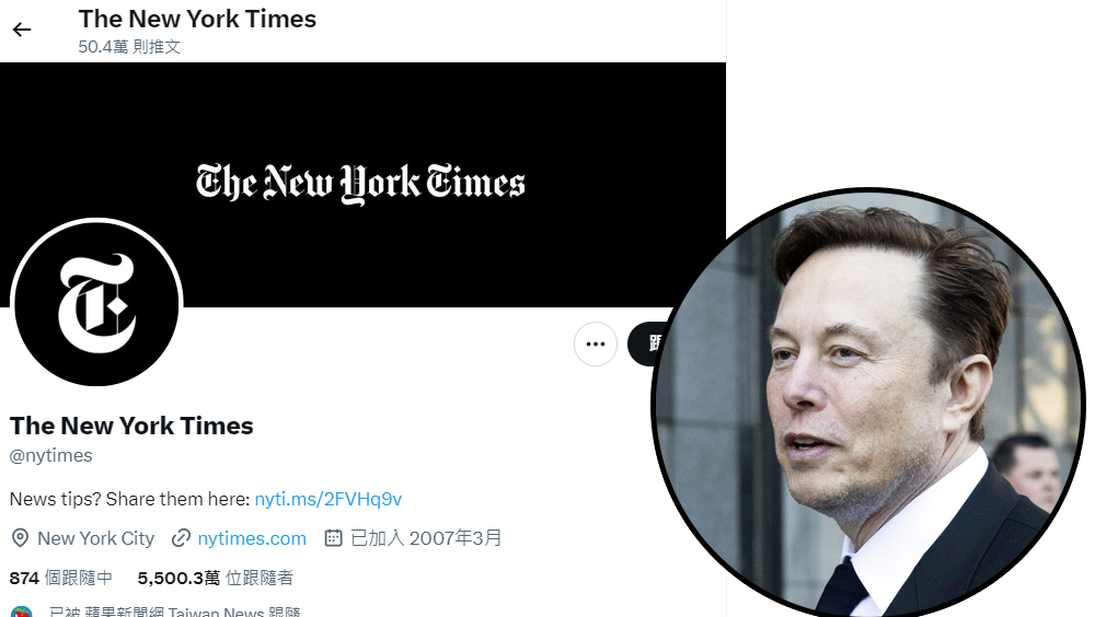 《紐約時報》拒付費失去twitter「藍剔」 馬斯克嘲其推文沒可讀性
