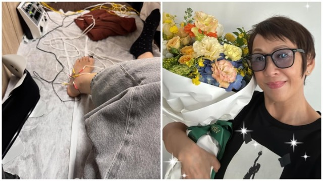 余安安晒自拍報平安自爆左腳接受針灸治療痛到標淚