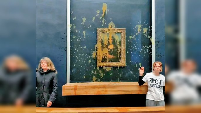 ■兩名環保分子在巴黎羅浮宮，向名畫《蒙娜麗莎》潑南瓜湯，以提高外界對保護環境以及食物來源的關注。
