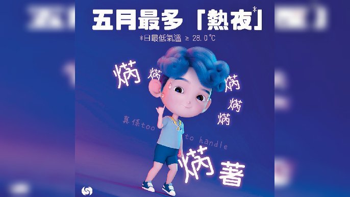 ■天文台上載「度天隊長」滴緊汗，而且被「焫焫焫焫焫焫著」嘅貼圖。網上圖片
