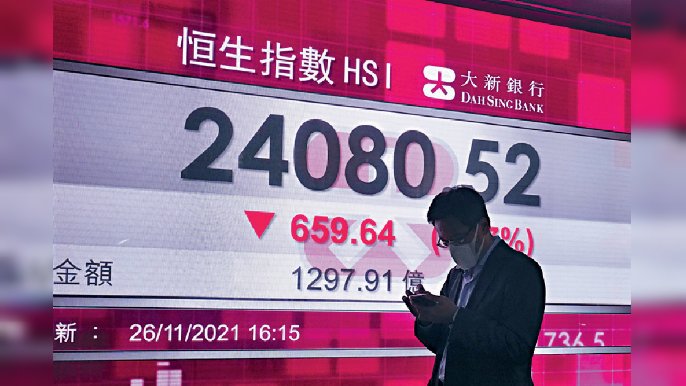 ■南非出現全新變種新冠病毒，引發市場恐慌，全球股市大跌，恒指上周五亦急插659點，收報24080點。