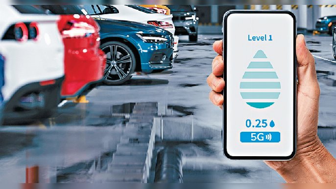 ■「5G智慧停車場水浸偵測方案」可以自動開動水泵抽走啲水，並且系統會立即發出警報。
