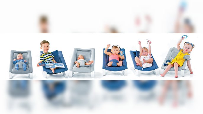 ■香港品牌Bombol推出的「嬰幼兒搖椅」可變成幼童椅子以至躺椅，延長產品壽命。
